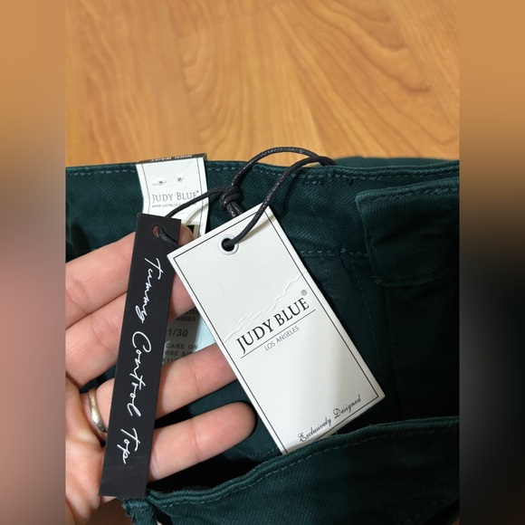 Judy Blue Tummy Control Wide Leg Jeans Size 11 Teal Green High-Waisted Cropped - Picture 12 of 16